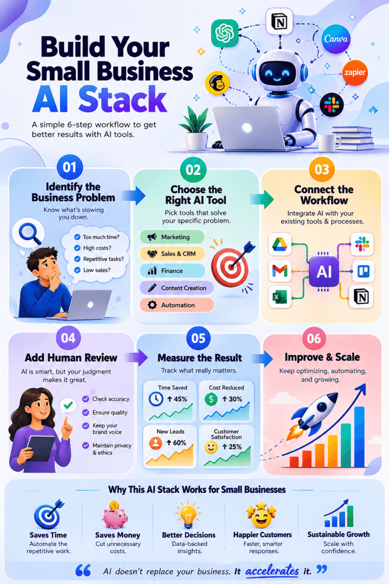 25 AI tools for small business in 2026 comparison infographic