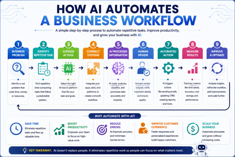 AI business automation workflow from task identification to automated action